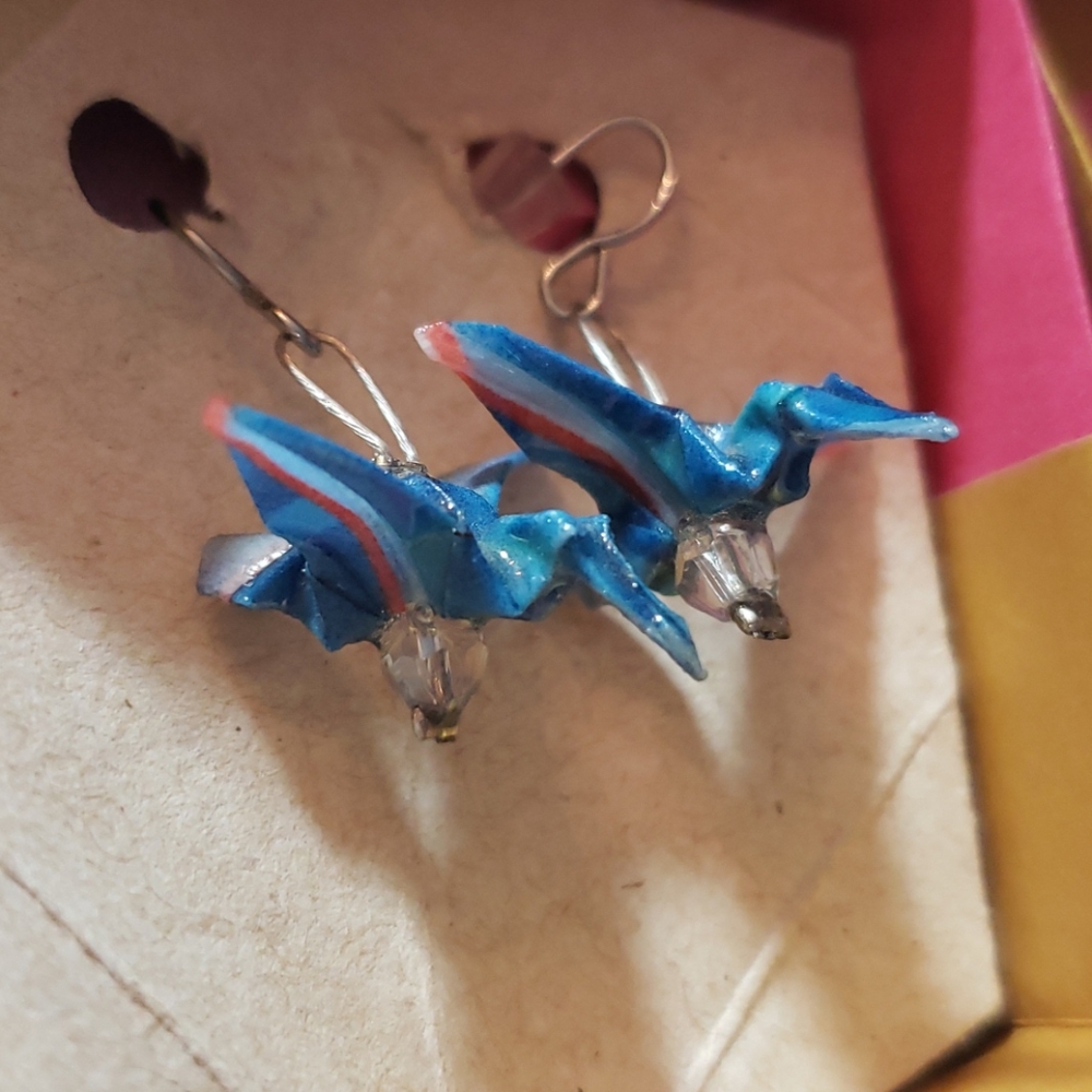 Origami blue bird earrings